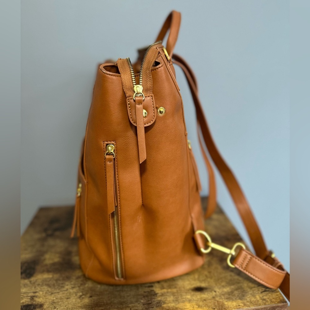 Fawn Design Brown Faux Leather Backpack Set with Gold Accents. - Picture 3 of 13